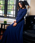 Side Bow Long Sleeve Maxi Blue Dress