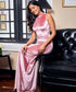 High Neck Sleeveless Pink Velvet Maxi Dress