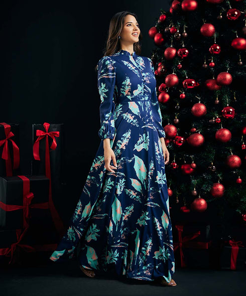 Front Buttoned Printed Chiffon Dress