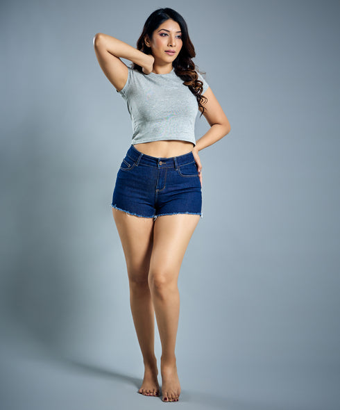 High-Rise Frayed Blue Short