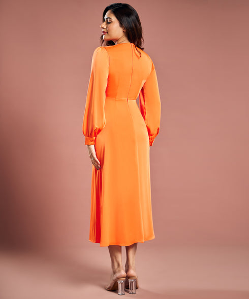 Longe Sleeve Plunge Satin Shift Dress