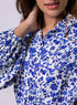 Long Sleeve Elasicated Printed Chiffon Shirt Blue Top