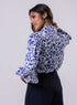 Long Sleeve Elasicated Printed Chiffon Shirt Blue Top