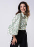 Long Sleeve Elasicated Printed Chiffon Shirt Top