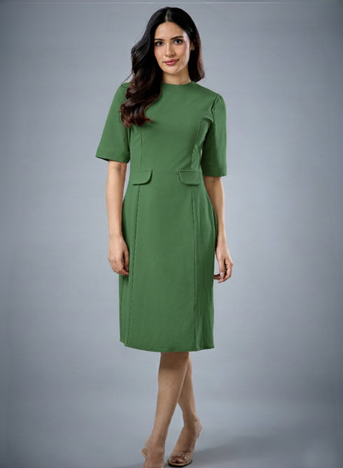 Two Flapped Shift Dark Green Dress
