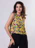 Sleeveless Printed Yellow Top With A Bow