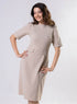 Round Neck Shift Dress With Flaps-Beige