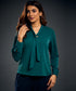 Neck Tie Chiffon Long Sleeve Top-Green
