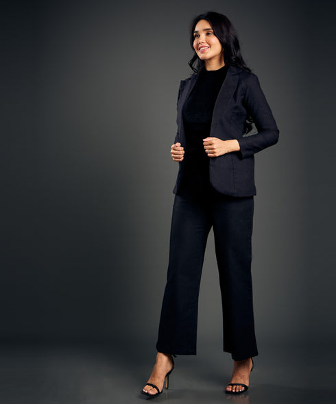 Linen Basic Formal Black Jacket