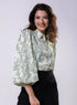 Long Sleeve Elasicated Printed Chiffon Shirt Top