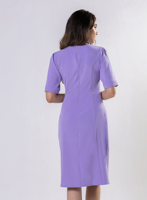 Round Neck Shift Dress With Flaps-Lavendra