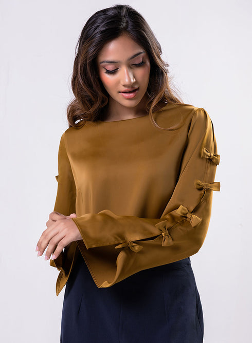 Split Sleeve With Bow Chiffon Top