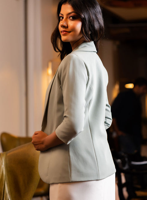 Basic Lapel Collared Blazer - Pastel Green