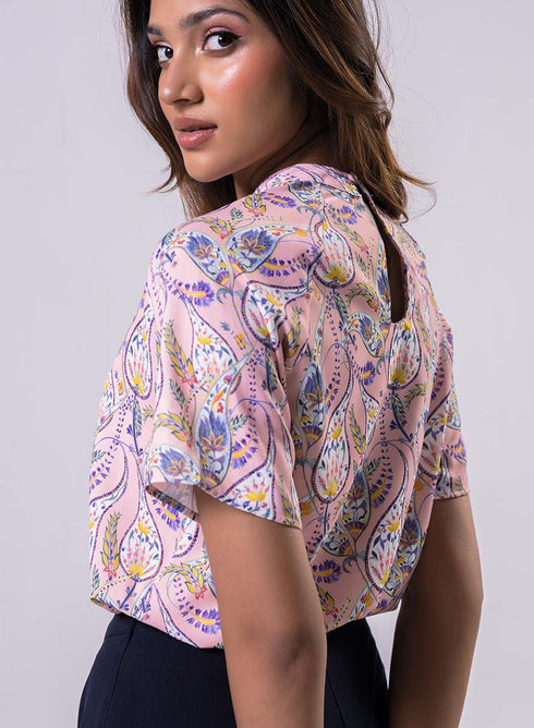 Raglan Sleeve Printed Pink Top