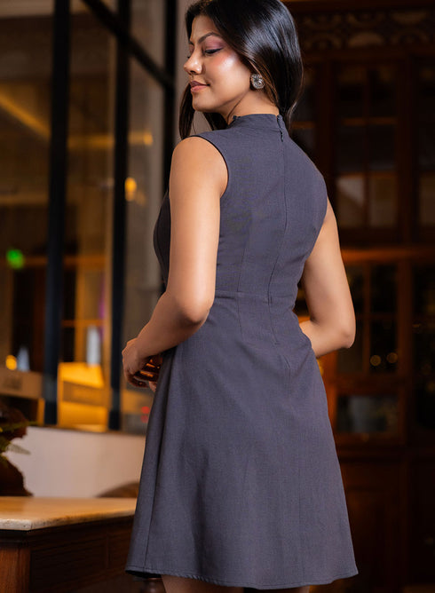 Front Paneled Mini Dress With Flaps -Black