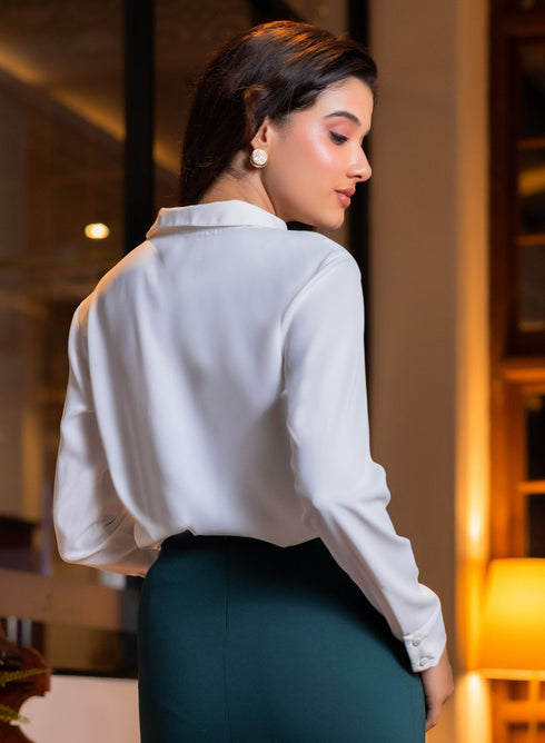 Full Sleeve White Chiffon Top