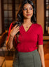 Curve V Neck Ponte Top - Maroon