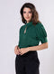 Deep Opened V Neck With A Band Satin Green Top