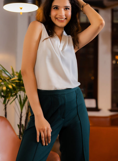 Flared Ponte Trouser -Dark green