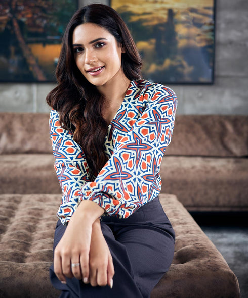 Vneck Chiffon Lantern Sleeve Blouse