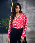 Long Sleeve Gathered Red Printed Top