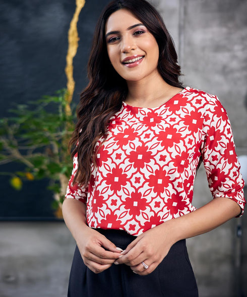Half Sleeve Printed Chiffon Top
