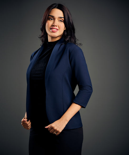 3/4 Sleeve Dark Blue Office Blazer