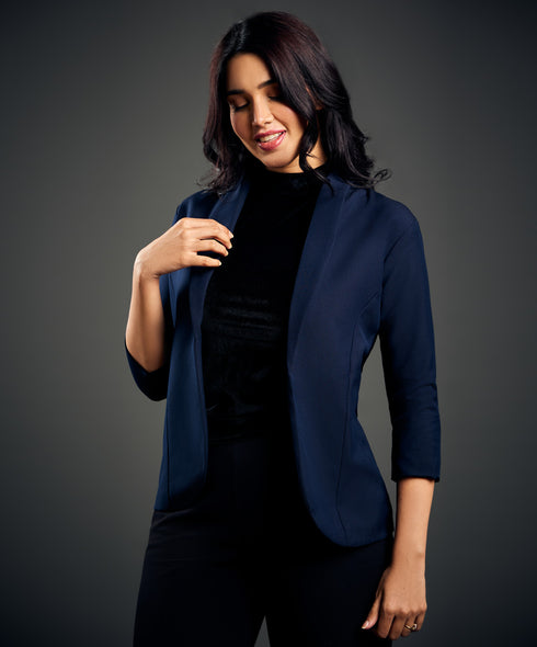 3/4 Sleeve Dark Blue Office Blazer