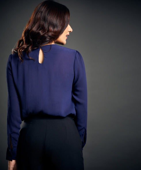 Front Pintuck Chiffon Blue Top