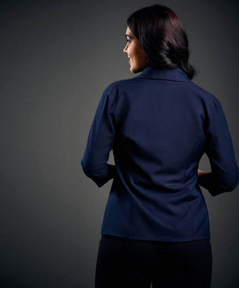 3/4 Sleeve Dark Blue Office Blazer