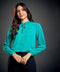 Solid Tie Neck Blouse-Green