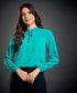 Solid Tie Neck Blouse-Green