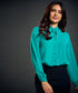 Solid Tie Neck Blouse-Green