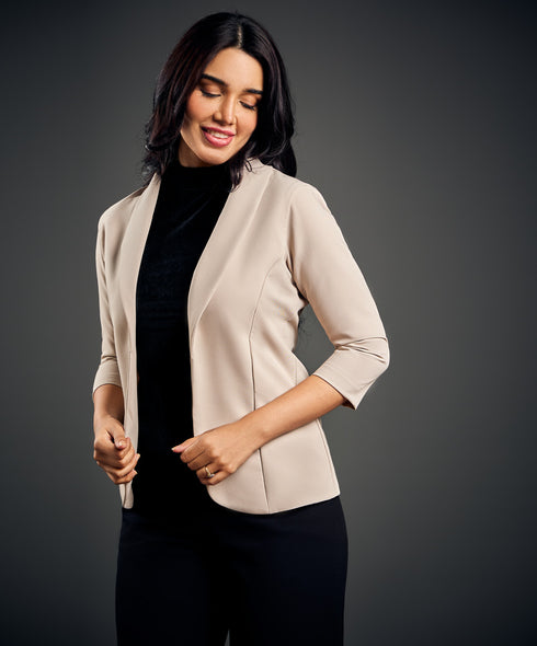 3/4 Sleeve Beige Office Blazer