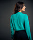 Solid Tie Neck Blouse-Green