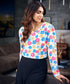 Long Sleeve Gathered Chiffon Printed Top