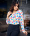 Long Sleeve Gathered Chiffon Printed Top