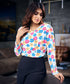 Long Sleeve Gathered Chiffon Printed Top