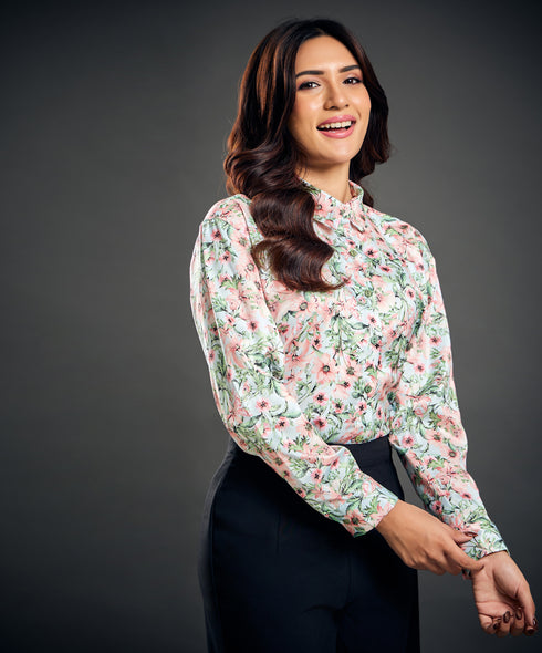 Satin Printed Long Sleeve Shirt