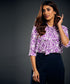 Front Tie Half Sleeve Purple Printed Top