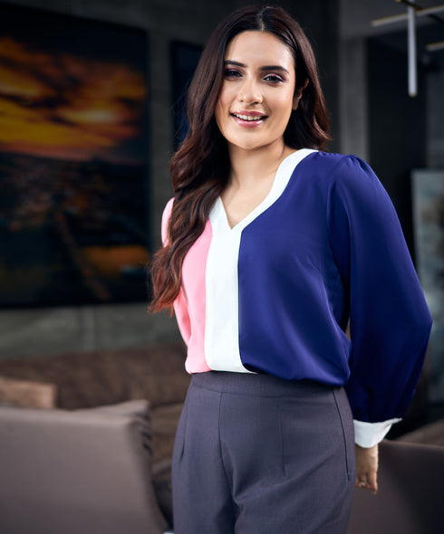 Color Block Contrast Panel Blouse