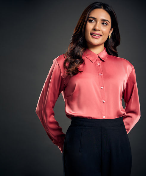 Work Wear Satin Pink Blouse