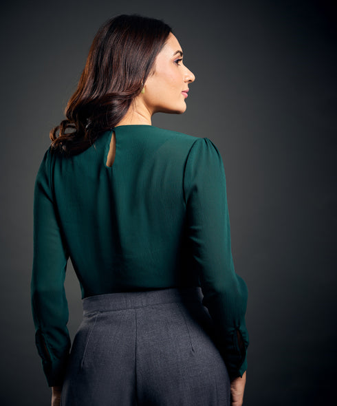 Front Pintuck Chiffon Green Top