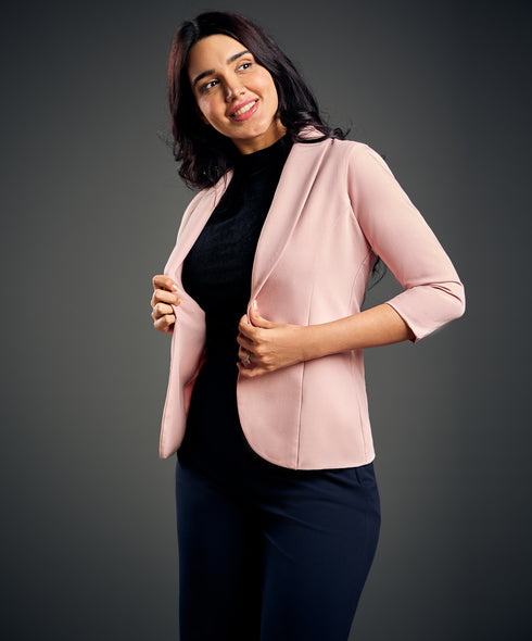 3/4 Sleeve Pink Office Blazer