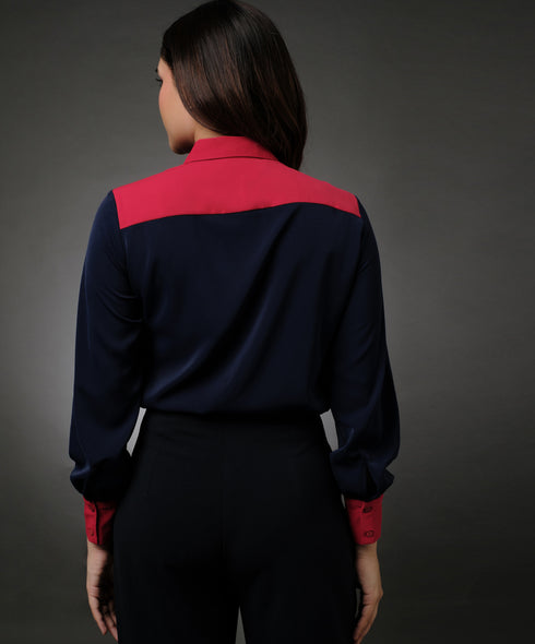 Blue And Red Contrast Paneled Shirt