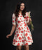 Red Floral Printed Half Sleeve Dress