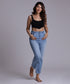 Blue High Rise Hem Fray Jean