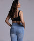 Blue High Rise Hem Fray Jean