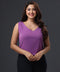 Vneck Shoulder Buttoned Purple Chiffon Top