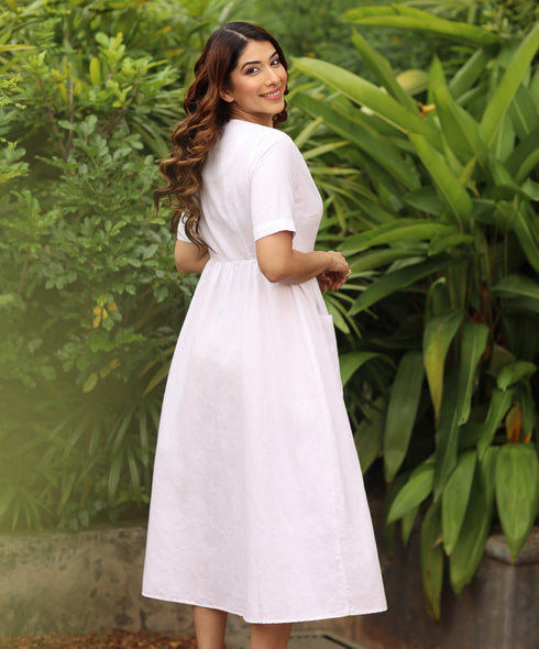 Front Buttoned Linen Shirt Dress